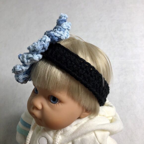Handmade Crochet Blue Flower Baby Headband - Picture 3 of 8